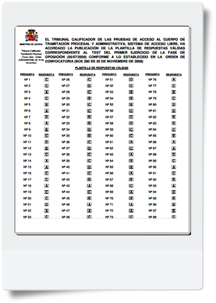 Respuestas Oficiales del primer Ejercicio de Tramitación (Cuestionario-Test) realizado el 05/07/2009